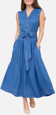 Blu Pepper Tie Waist Denim Dress
