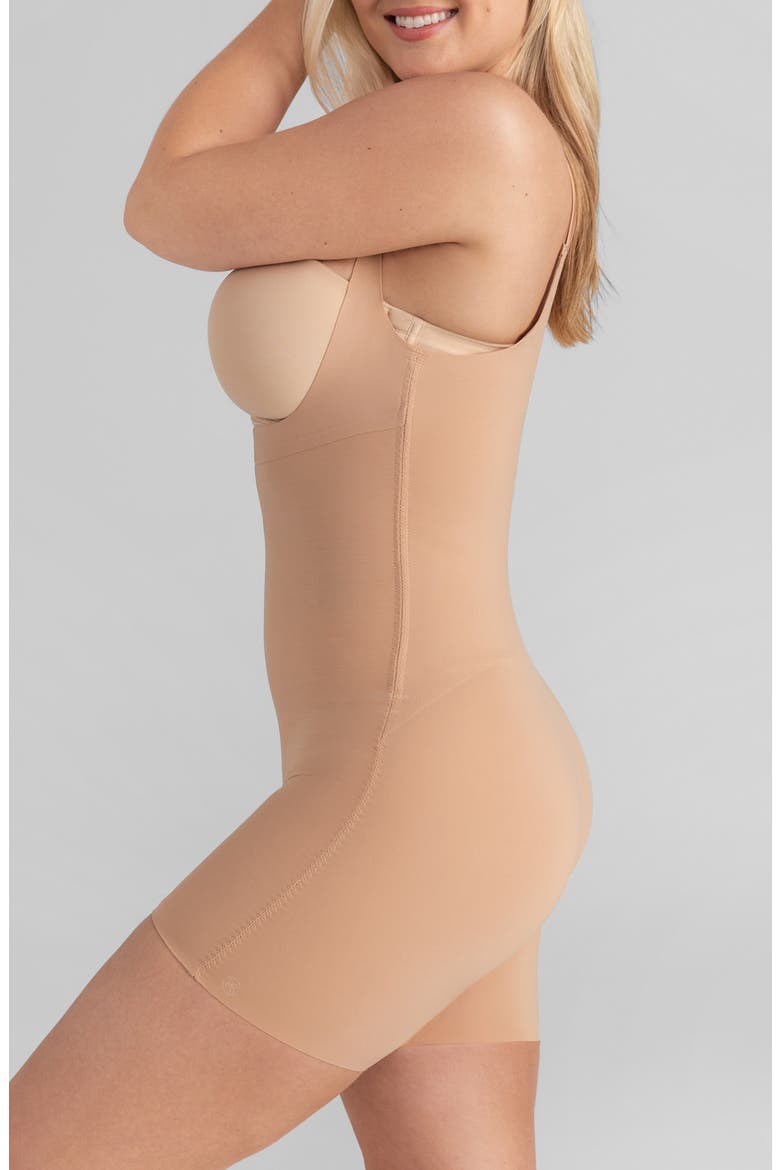 Open Bust Mid Thigh Shaper Bodysuit, Alternate, color, SAND