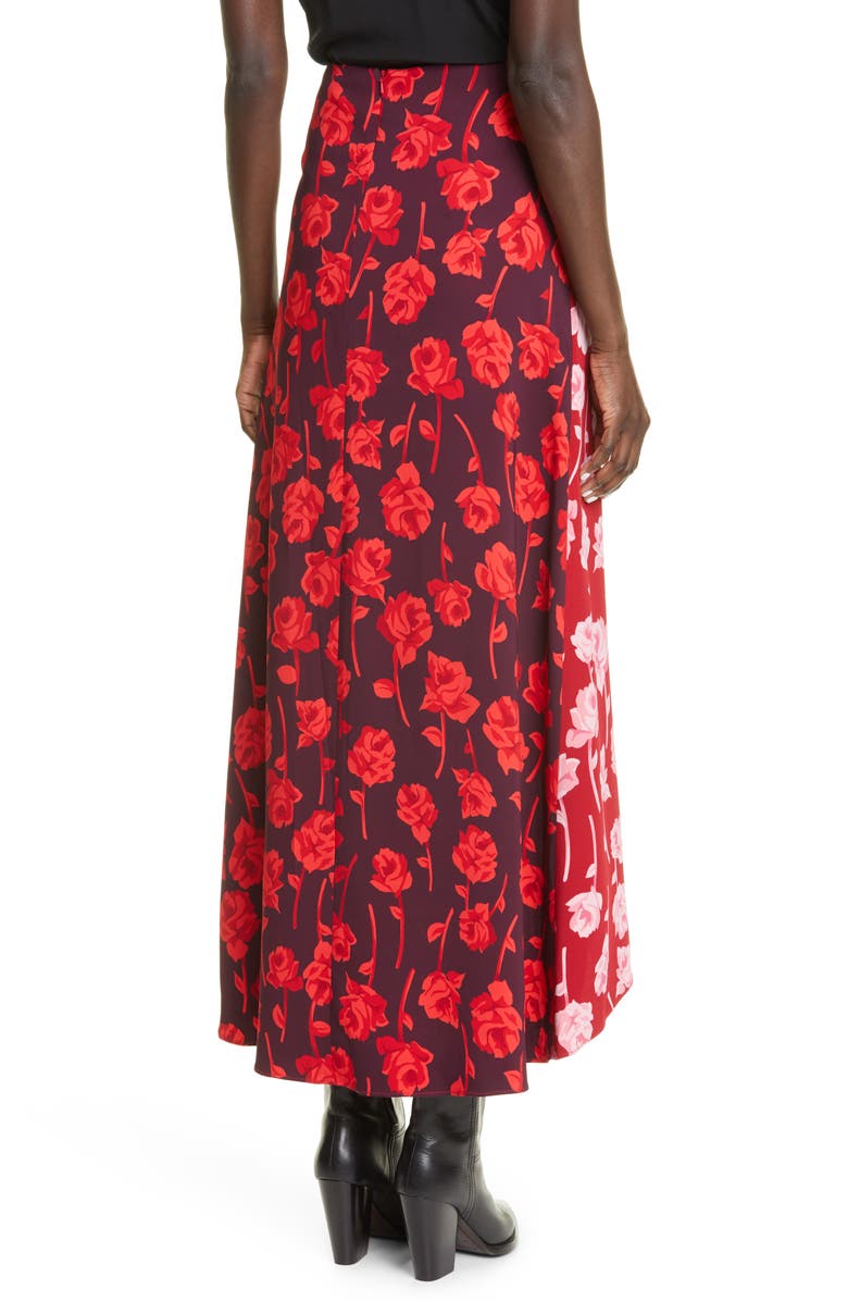 Lela Rose Floral Print High Low Tulip Skirt, Alternate, color, Cardinal/ Aubergine