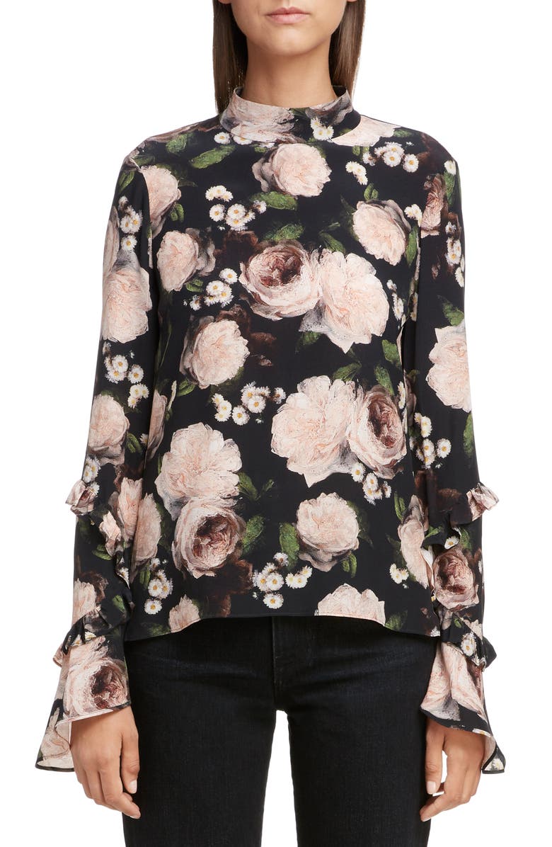 Erdem Print Silk Crêpe de Chine Blouse, Main, color,