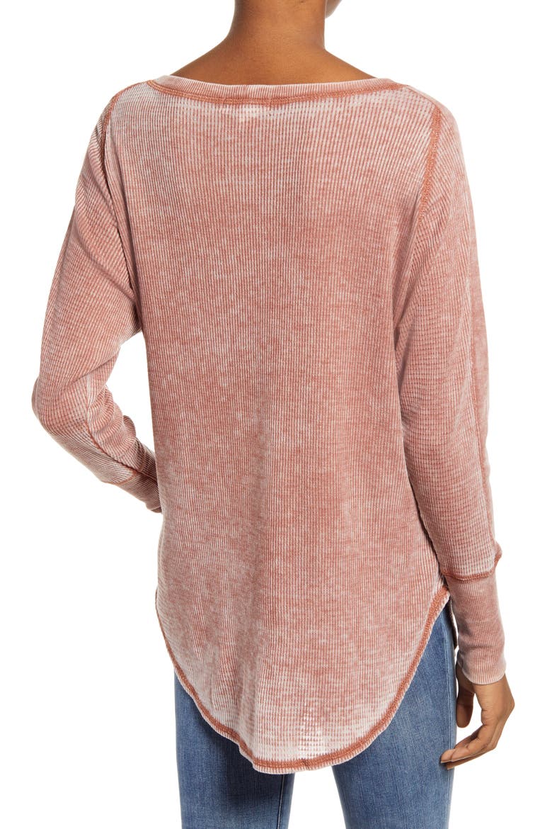 Thermal Knit Shirttail Hem Long Sleeve Tee, Alternate, color, RUST SEQUOIA
