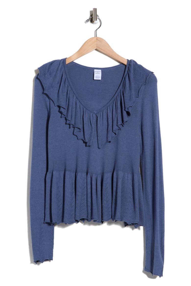 Long Sleeve Ruffle Sweater, Alternate, color, BLUE VINTAGE