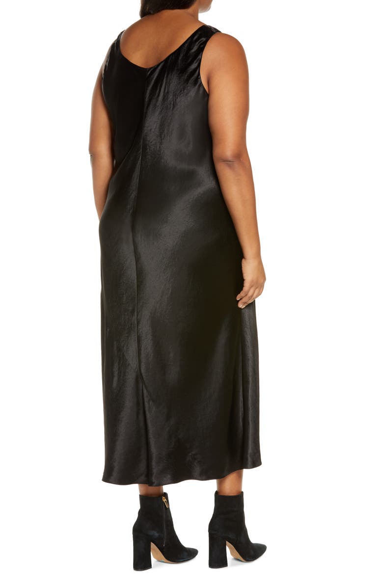Vince Square Neck Satin Tank Dress, Alternate, color, Black