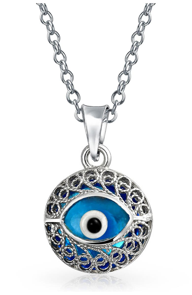 BLING JEWELRY Sterling Silver Turkish Protection Evil Eye Pendant Necklace, Alternate, color,