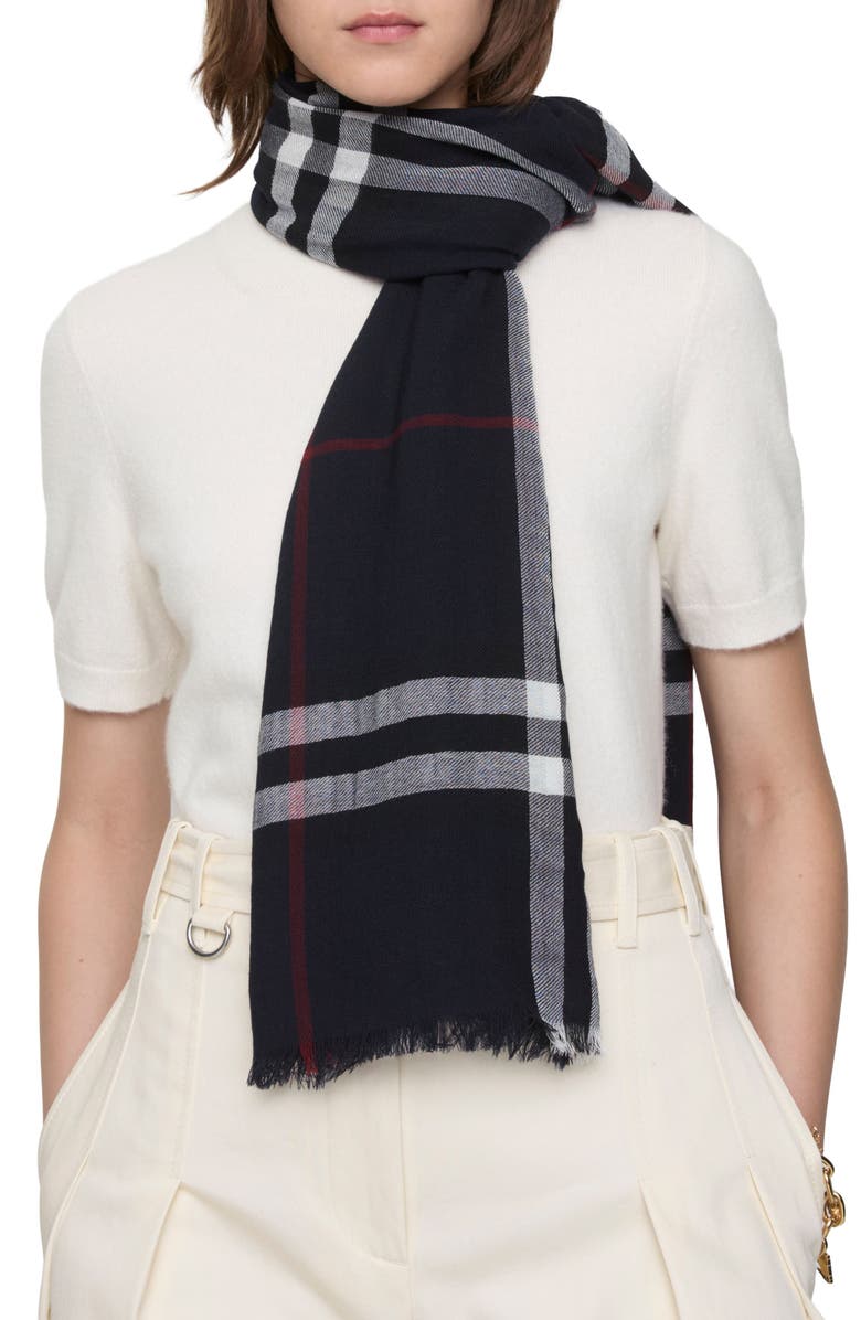 Burberry Giant Check Lightweight Wool Scarf, Alternate, color, Ink Blue