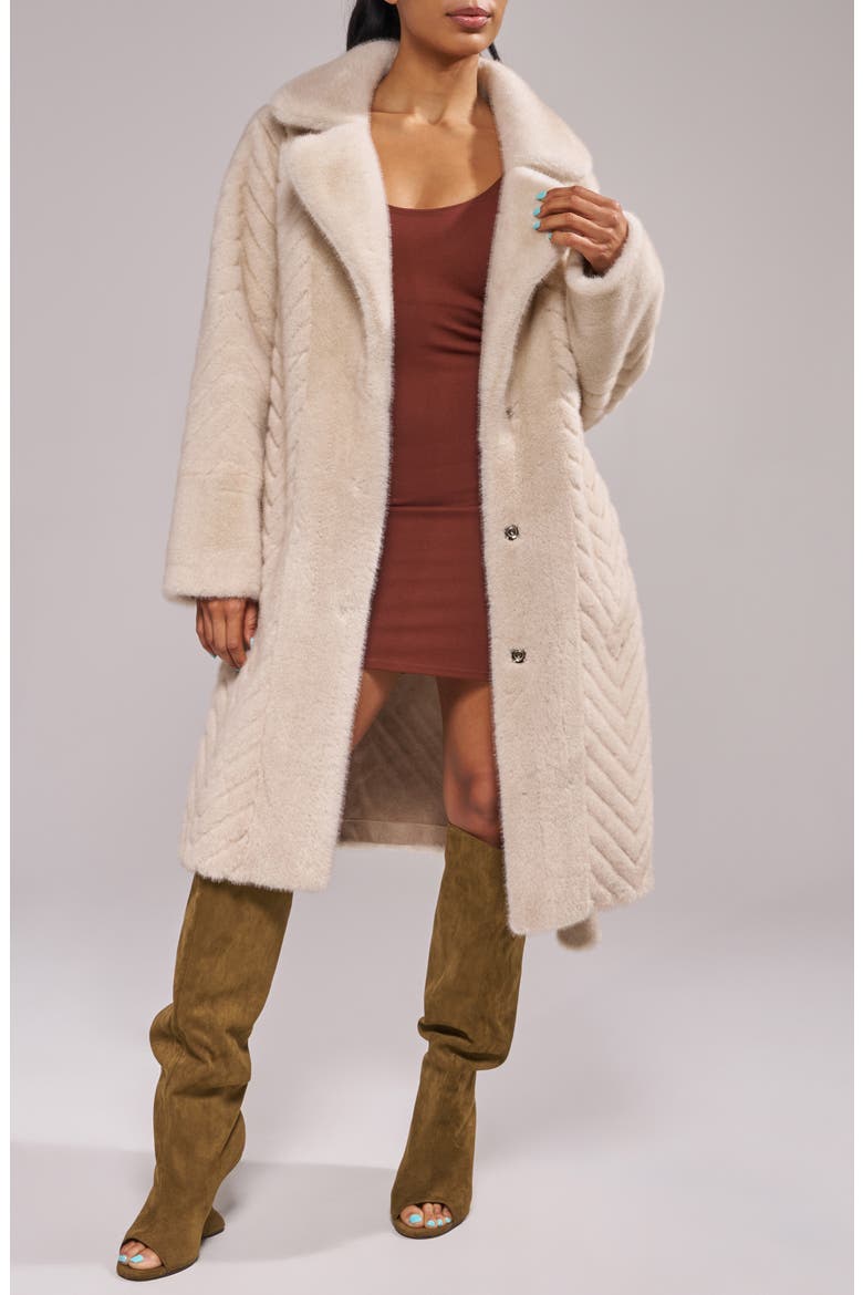 Veronica Chevron Faux Fur Jacket, Alternate, color, CREAM