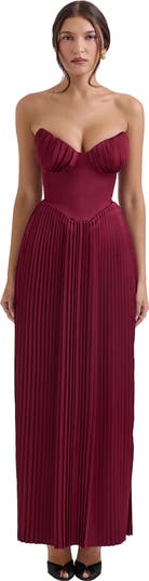 Marcella Strapless Pleated Georgette Gown