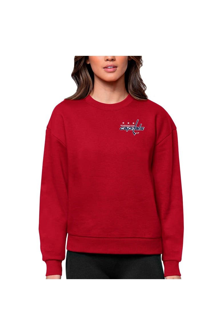 Women's Antigua Red Washington Capitals Primary Logo Victory Crewneck Pullover Sweatshirt, Main, color, Red