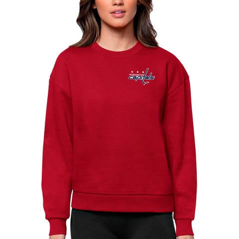Women's Antigua Red Washington Capitals Primary Logo Victory Crewneck Pullover Sweatshirt