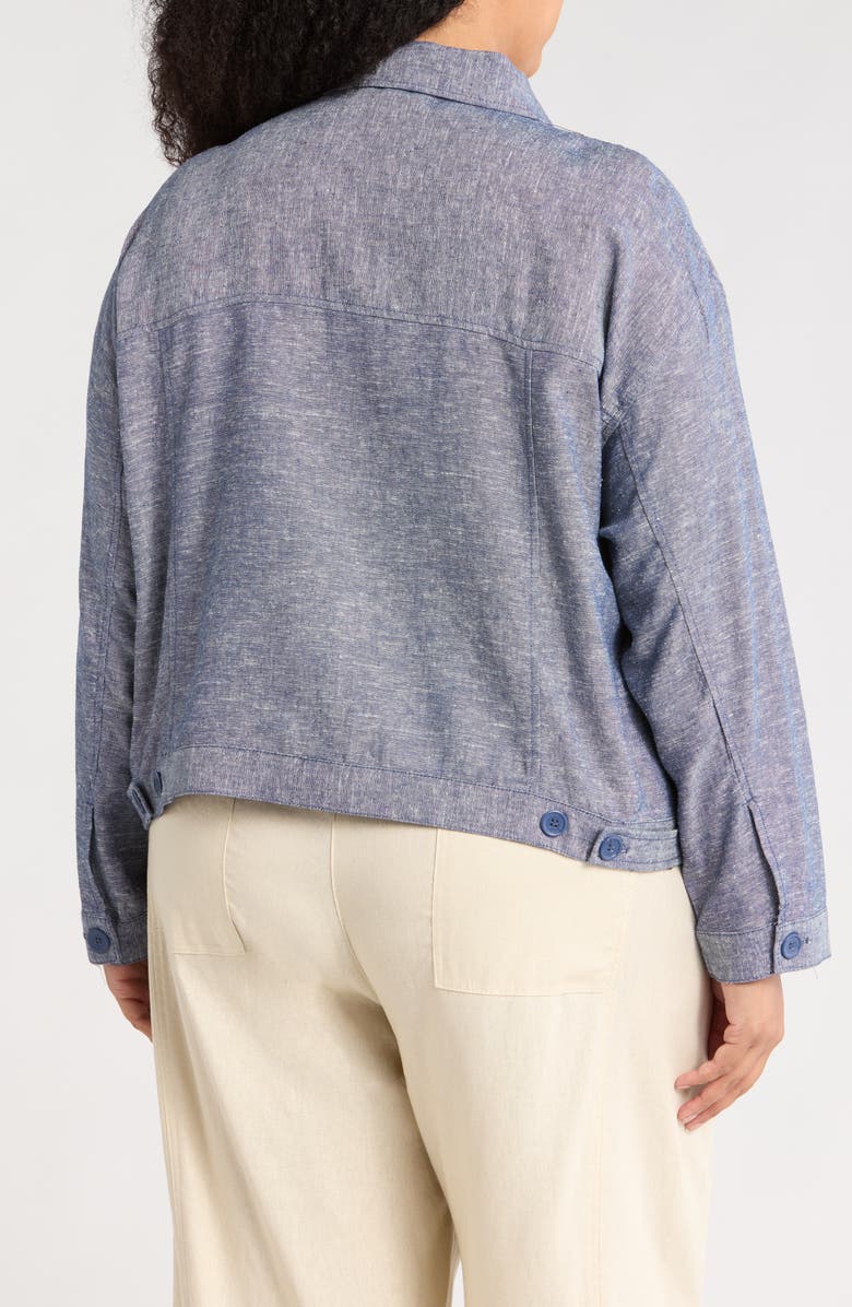 MAX STUDIO Cropped Linen Blend Shirt Jacket, Alternate, color, Navy Cross Dye