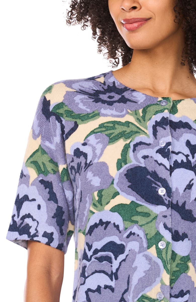 Ted Baker Floral Short Sleeve Cardigan, Alternate, color, Blue/ New Ivory Multi