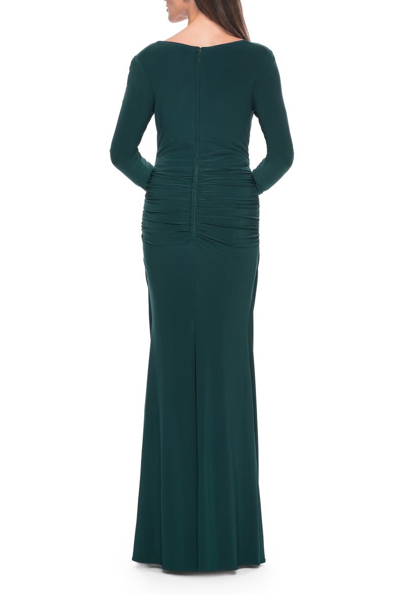 Long Jersey Evening Dress with Draped Neckline, Alternate, color, Hunter Green