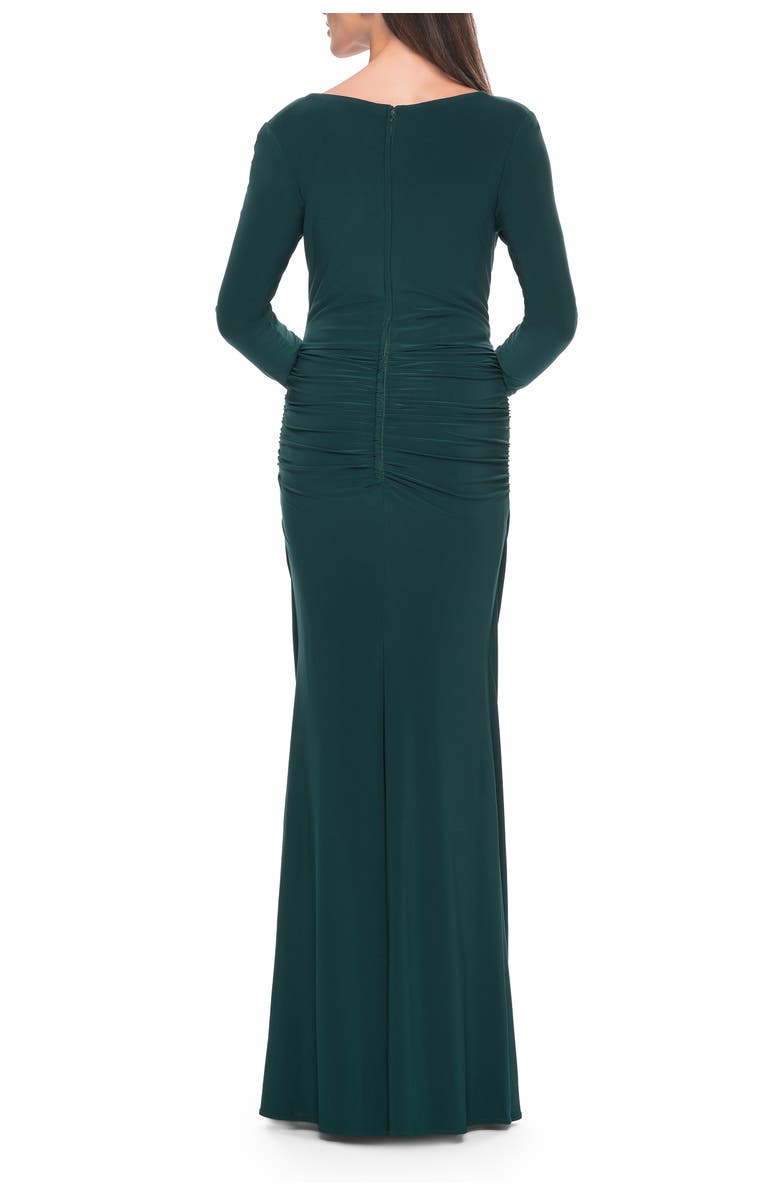 La Femme Long Jersey Evening Dress with Draped Neckline, Alternate, color, Hunter Green