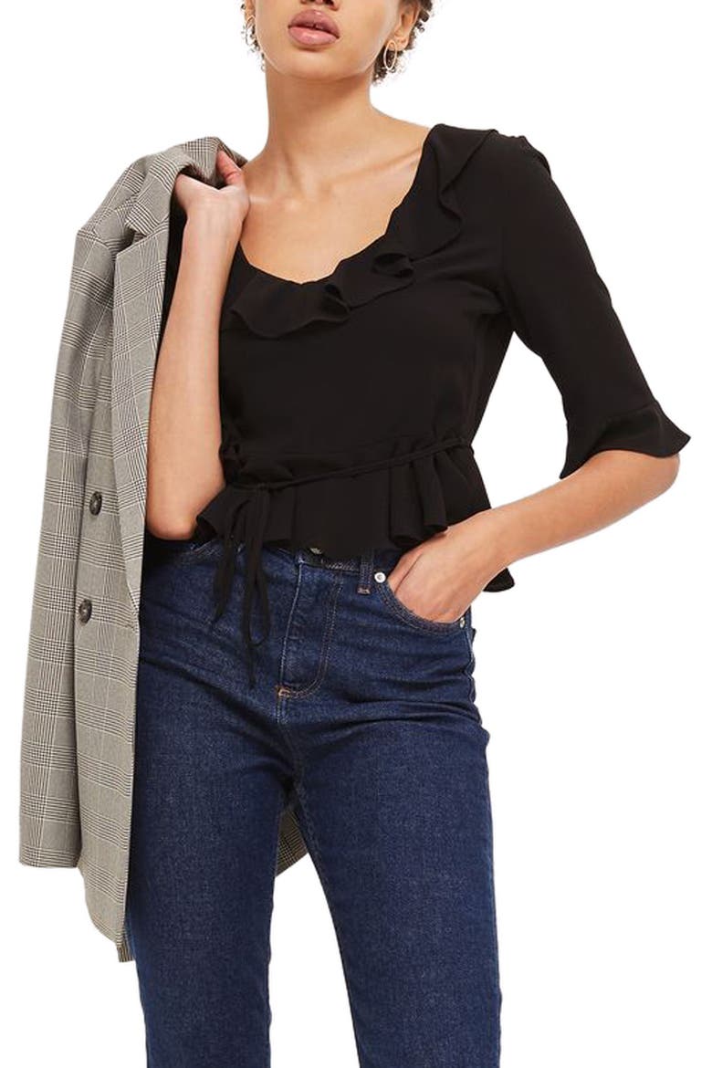 Phoebe Frilly Blouse, Alternate, color, BLACK