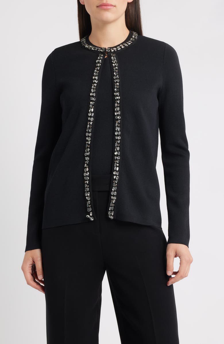 Anne Klein Rhinestone Trim Cardigan, Main, color, Anne Black