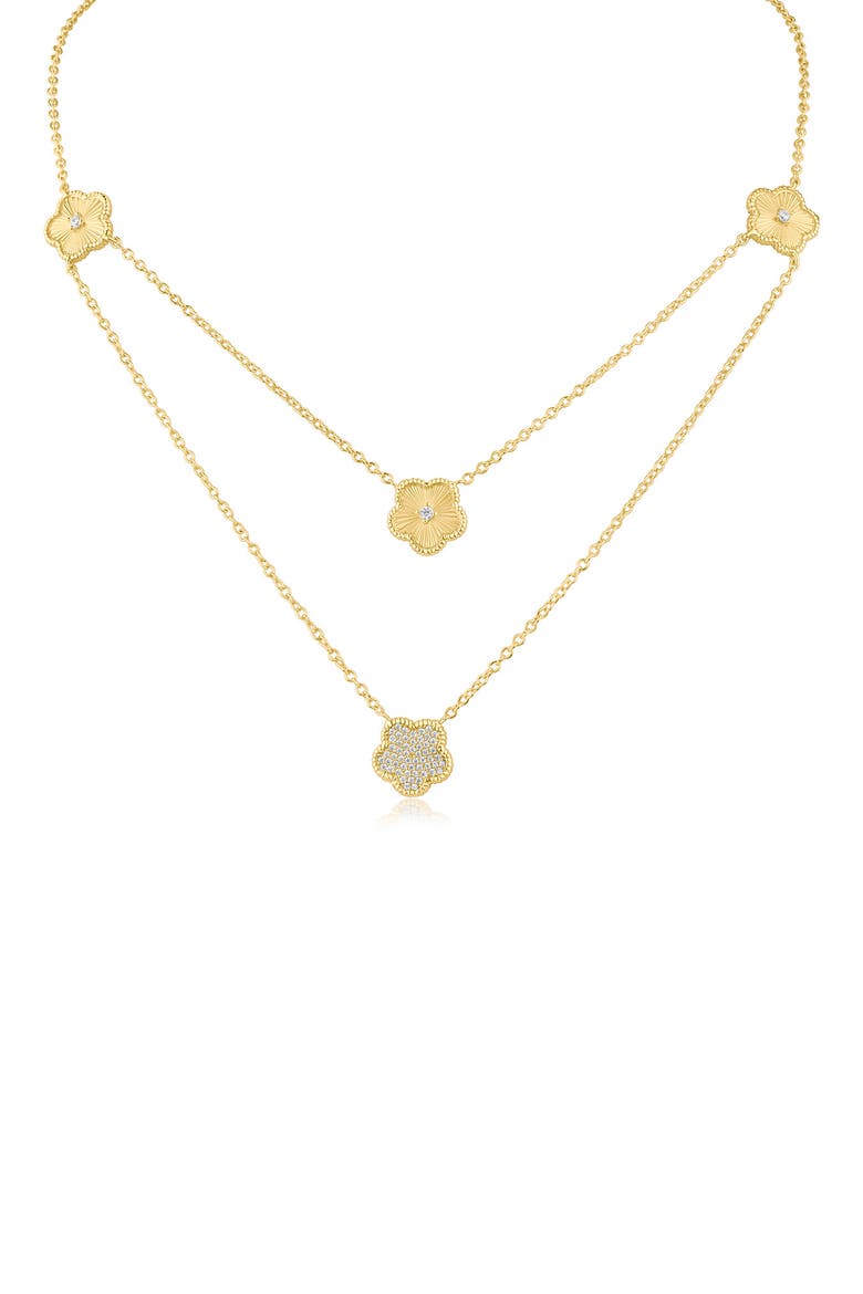 Cubic Zirconia Clover Station Layered Necklace, Main, color, GOLD