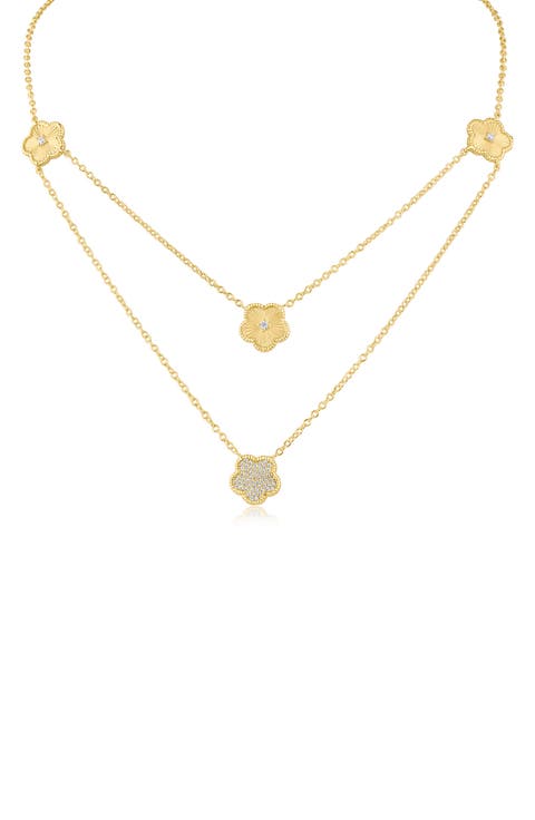 Cubic Zirconia Clover Station Layered Necklace