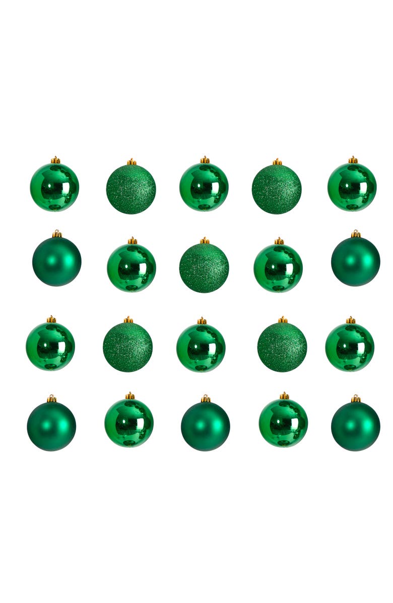 NEARLY NATURAL Holiday Christmas 20 Count 3-in Green Shatterproof Ornament Set, Main, color, Green