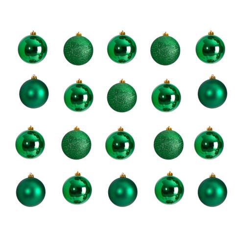 Holiday Christmas 20 Count 3-in Green Shatterproof Ornament Set