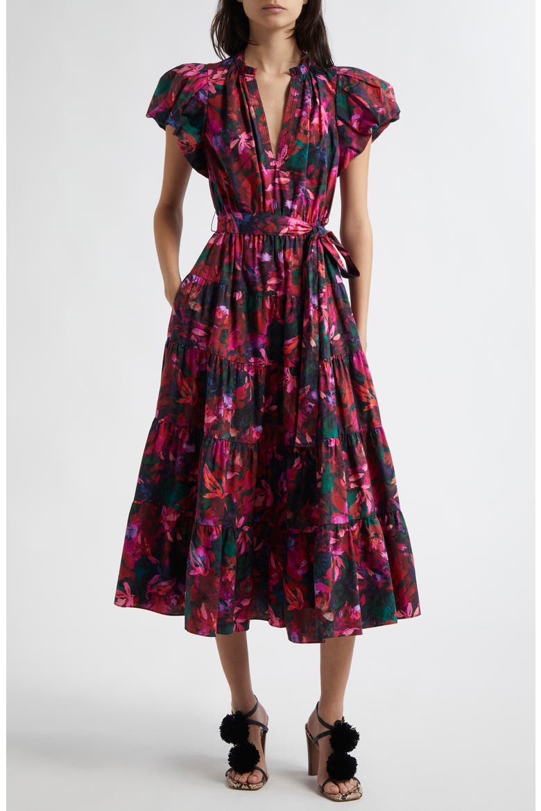 Ottilie Puff Sleeve Cotton Maxi Dress, Main, color, HIBISCUS