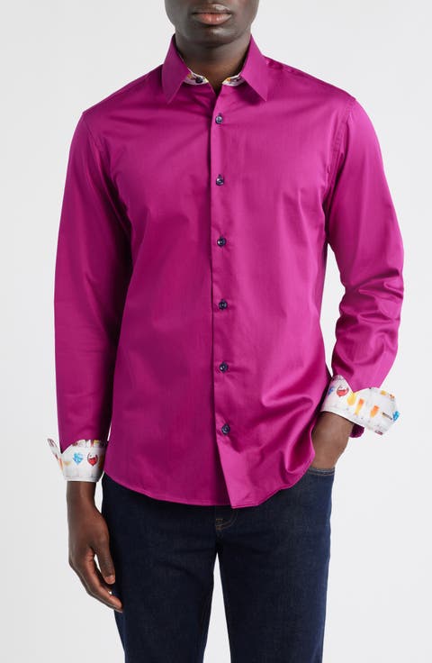 Printed Silk Trim Dress Shirt