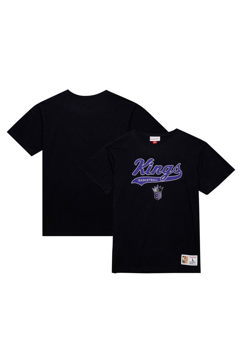 Men's Mitchell & Ness Black Sacramento Kings Hardwood Classics Felt Applique Slub T-Shirt, Alternate, color, Black