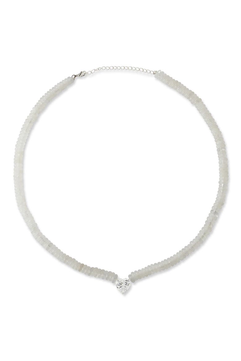 Beaded Heart Pendant Necklace, Alternate, color, SILVER