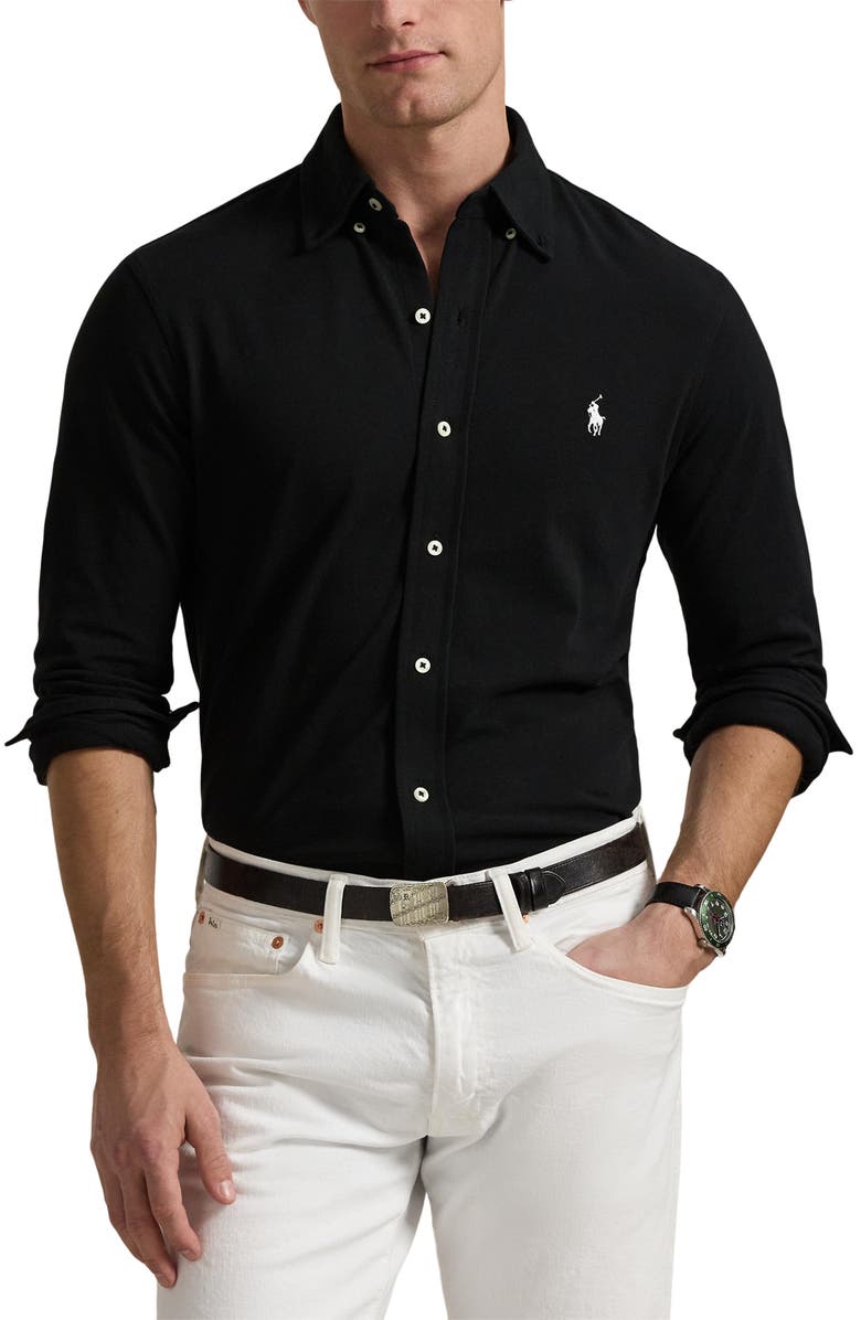 Polo Ralph Lauren Featherweight Stretch Cotton Mesh Button-Up Shirt, Main, color,