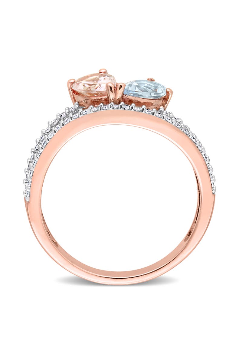 Morganite Aquamarine & Diamond 2-Stone Ring 10k, Alternate, color, Rose Gold