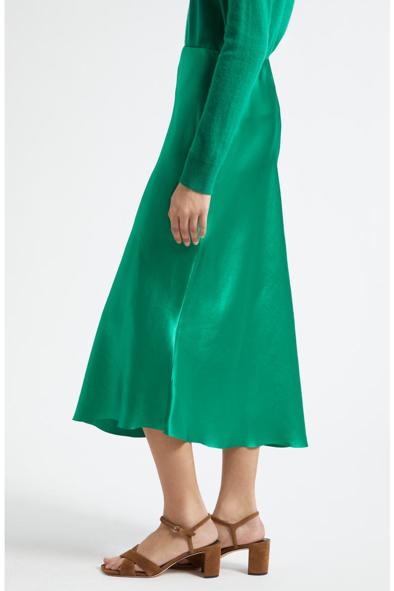 Bias Satin Midi Skirt, Alternate, color, EMERALD