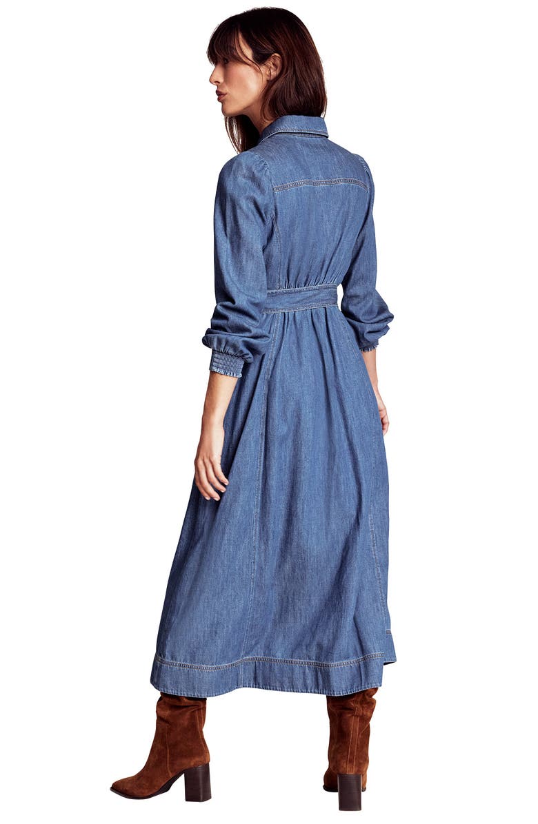 Boden Front Zip Long Sleeve Denim Maxi Dress, Alternate, color, Mid Vintage Denim