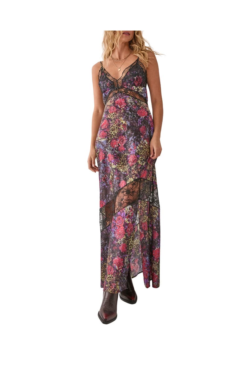 Satin Lace Maxi Slip Dress, Alternate, color, Animal