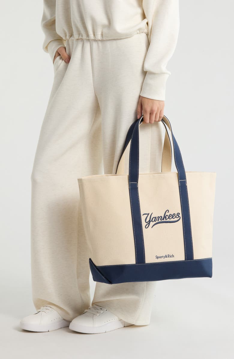 Sporty & Rich New York Yankees Curve Tote Bag, Alternate, color, Natural/Dark Navy