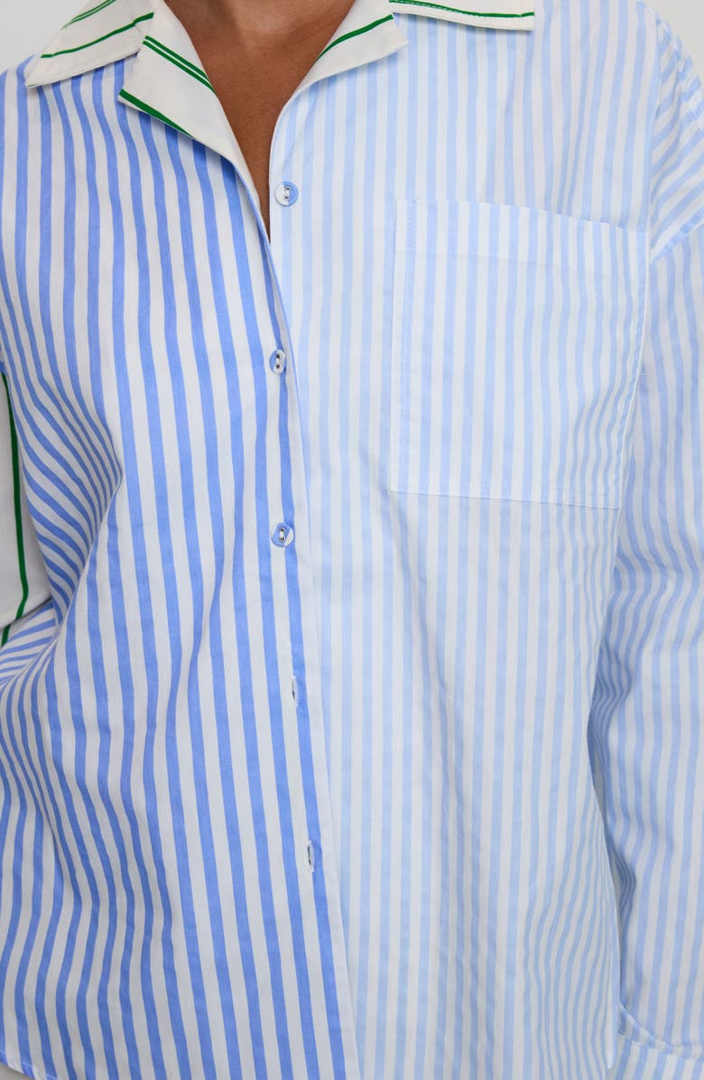 Princess Polly Get The Picture Mixed Stripe Recycled Cotton Button-Up Shirt, Alternate, color, Blue