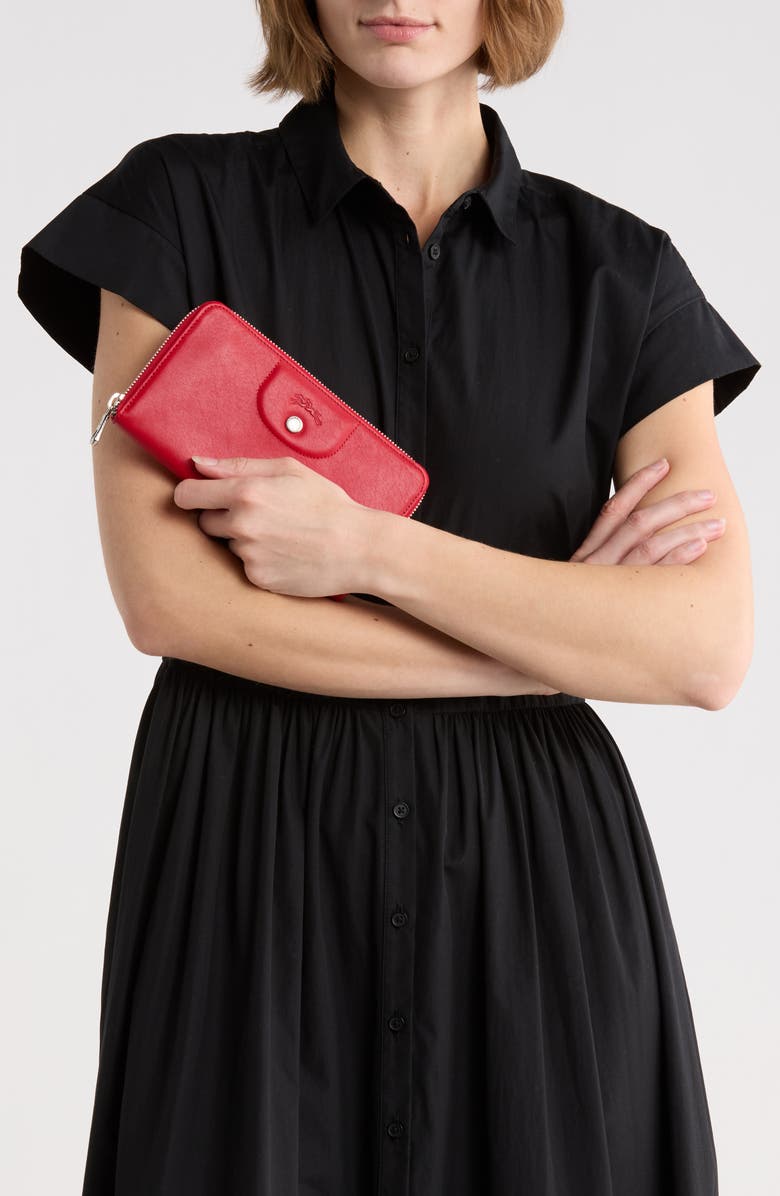 Longchamp Le Pilage Cuir Zip Wallet, Alternate, color, Cherry