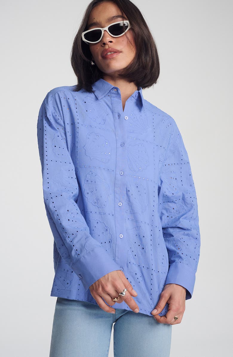 Mavi Jeans Scallop Eyelet Cotton Button-Up Shirt, Alternate, color, 