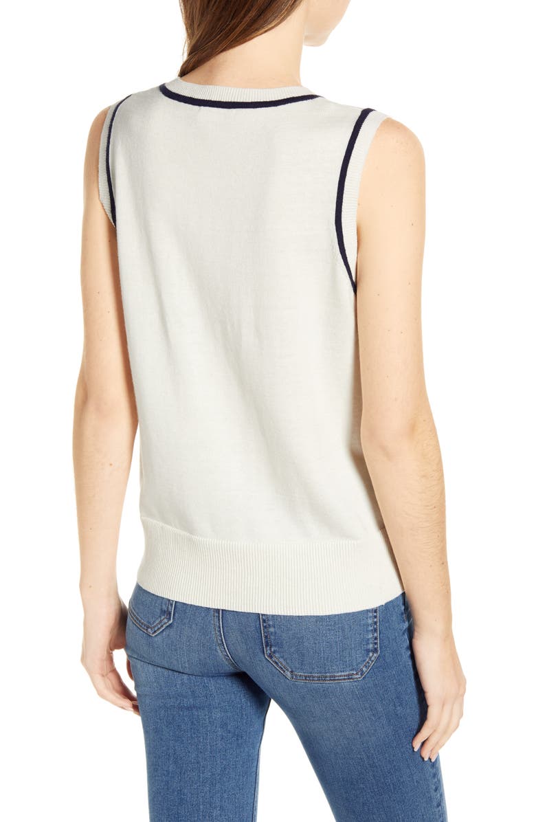 Court & Rowe Tipped Cotton & Silk Sleeveless Sweater, Alternate, color,