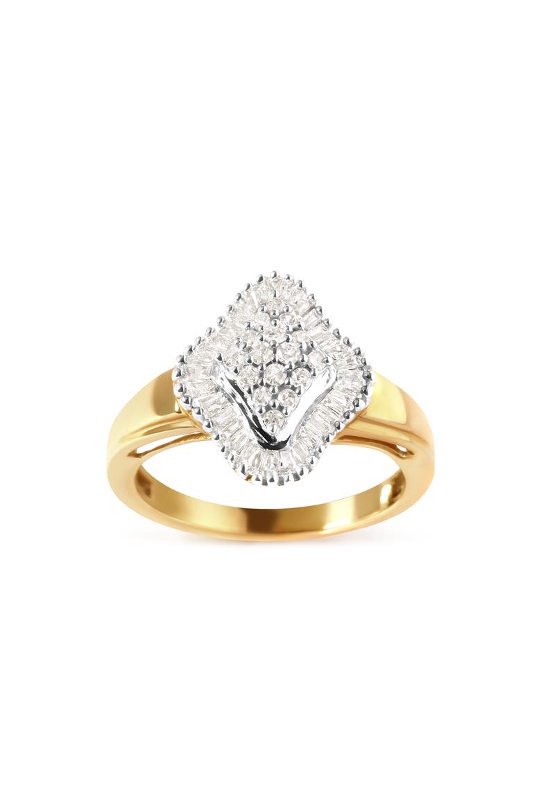 10K Yellow Gold 1/2 Cttw Diamond Rhombus Head and Halo Ring, Main, color, Yellow
