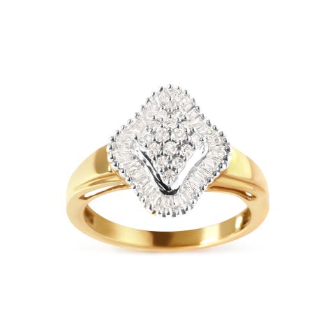 10K Yellow Gold 1/2 Cttw Diamond Rhombus Head and Halo Ring
