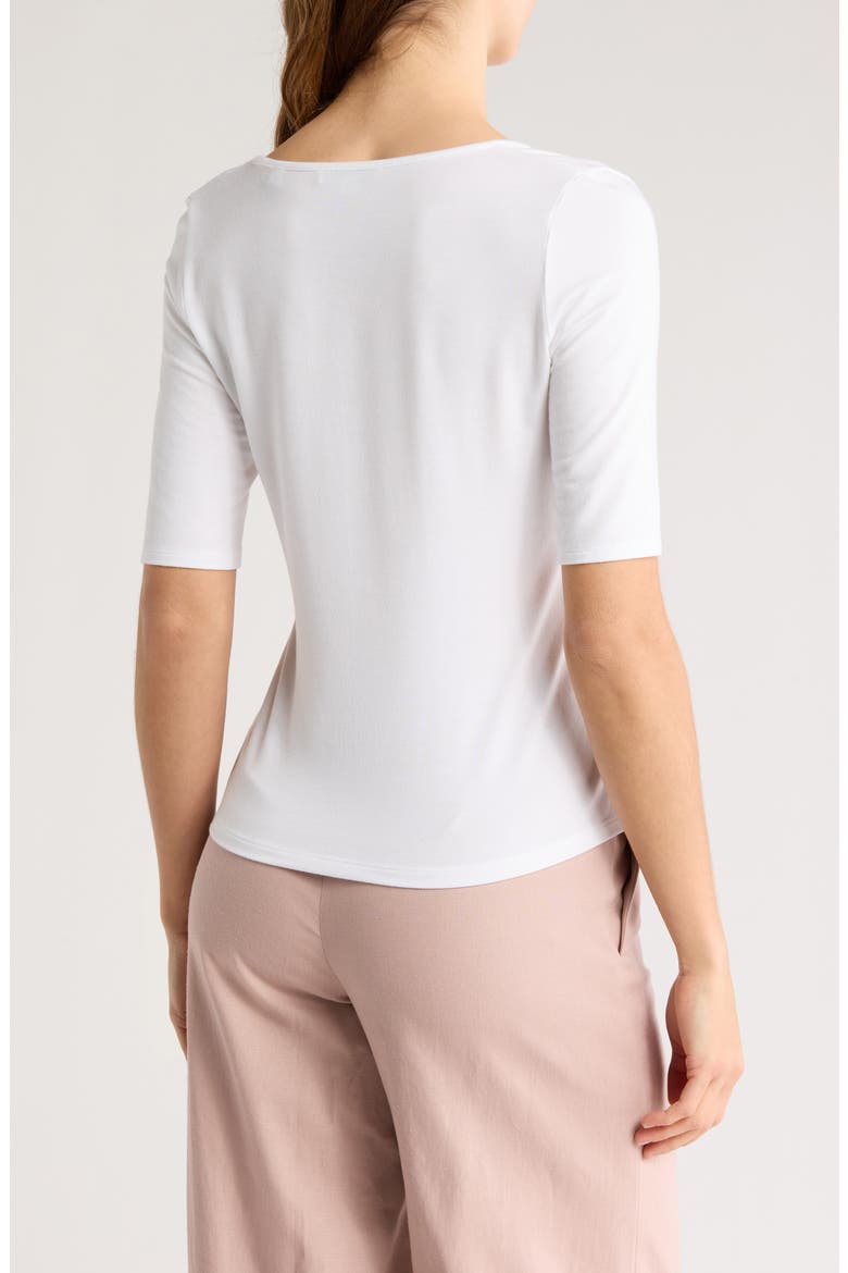 Scoop Neck Elbow Sleeve T-Shirt, Alternate, color, OFF WHITE