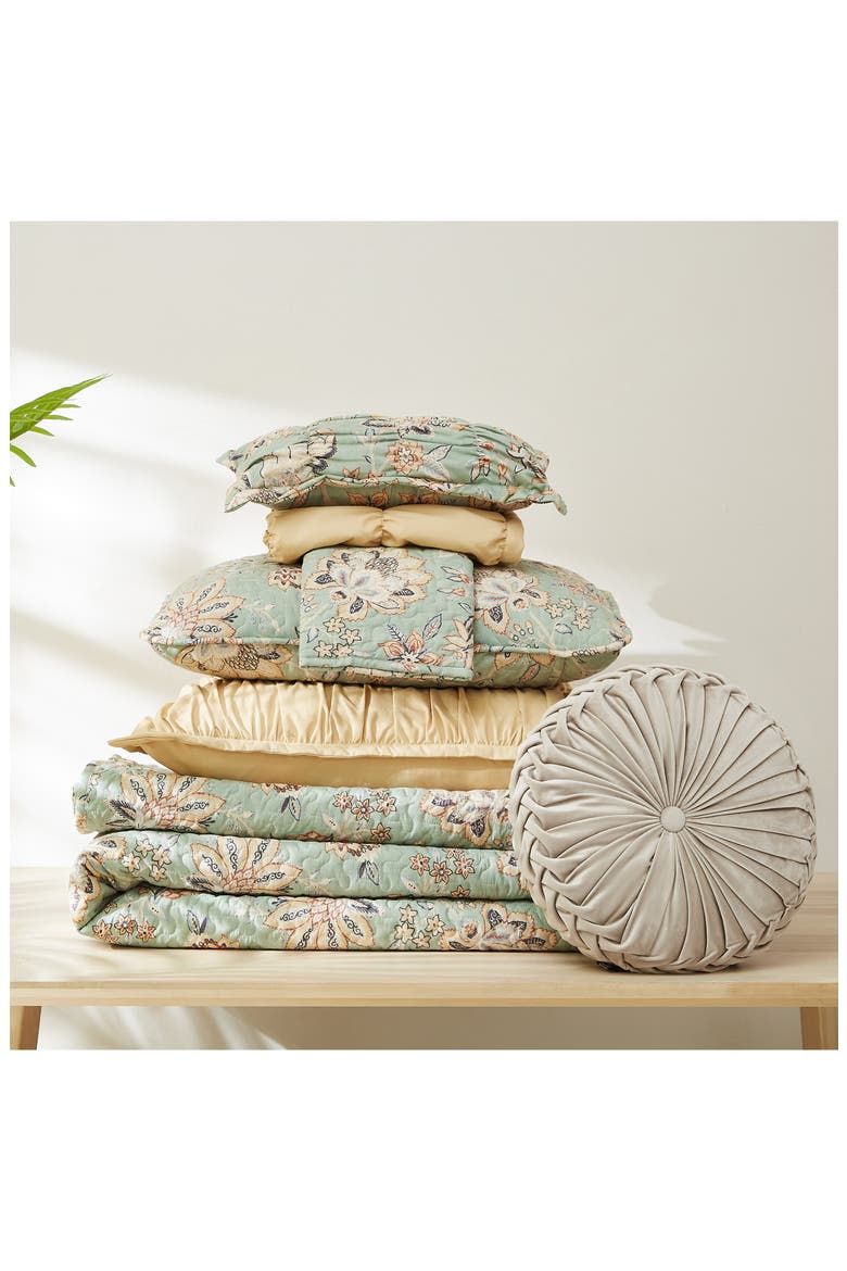 Jacobean Willow 7-Piece Oversized Quilt Bedding Set, Alternate, color, GREEN