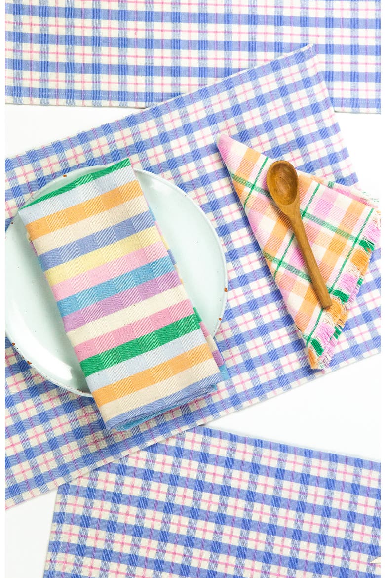 Handwoven Colorful Plaid Cotton Placemats, Set of 4, Alternate, color, Blue
