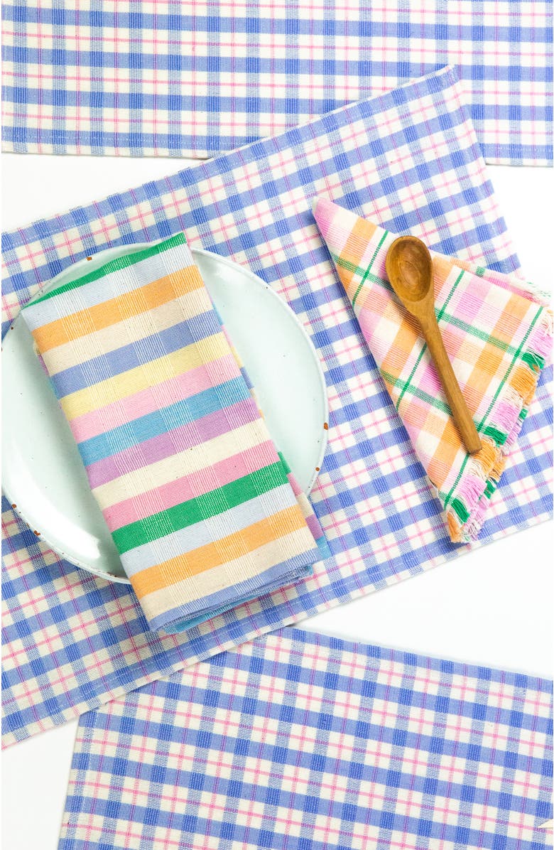 Archive New York Handwoven Colorful Plaid Cotton Placemats, Set of 4, Alternate, color, Blue