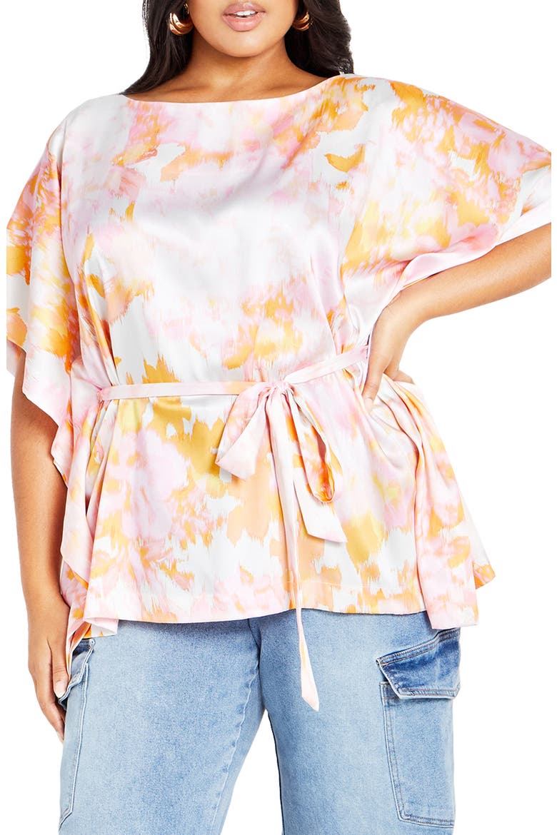Sunset Belted Top, Main, color, YELLOW/ PINK PRINT