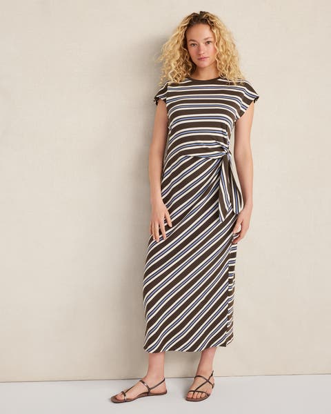Organic Cotton Interlock Stripe Midi Knot Dress