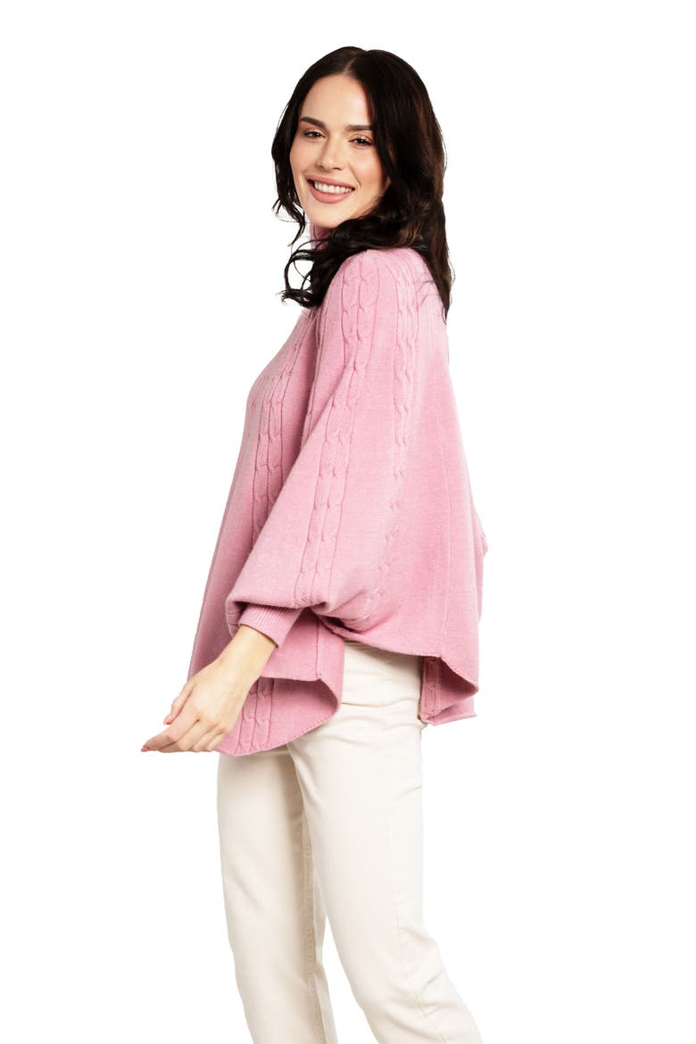 Batwing Sleeve Cable Knit Poncho Sweater, Alternate, color, PINK