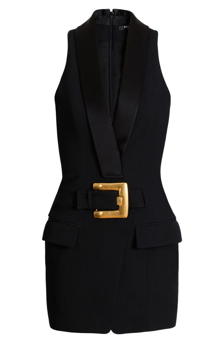 Balmain Short belted dress, Alternate, color, Black