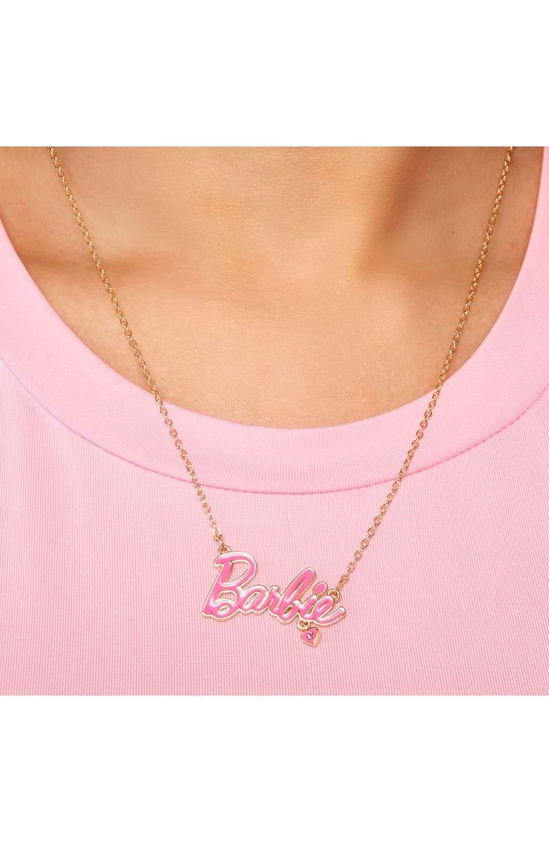 Barbie 18k Yellow Gold Flash-Plated Necklace, 16"+2", Alternate, color, Pink, Gold-Tone