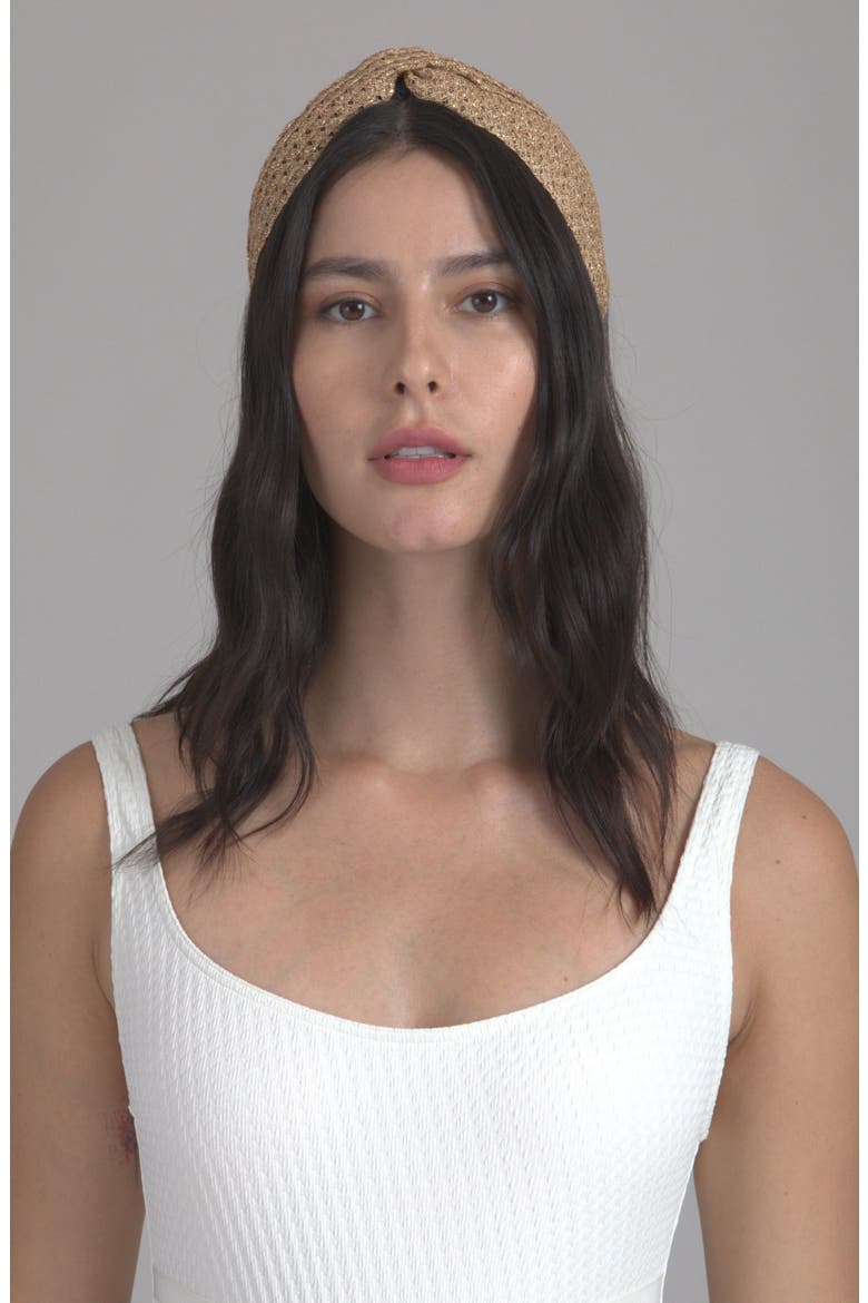 Rosanna Metallic Woven Headband, Alternate, color, CAMEL/ GOLD