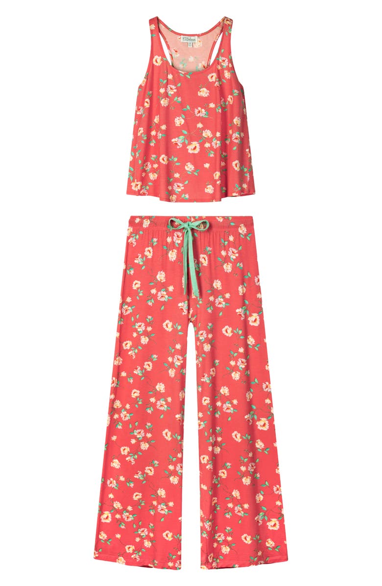 PJ Salvage Siesta Dreams Jersey Pajamas, Alternate, color, Dark Coral